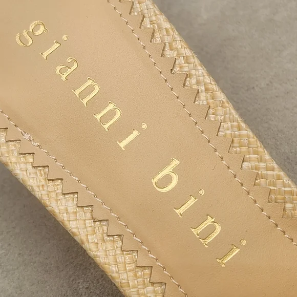 Gianni Bini Mules 8.5 Nude Beige Raffia Le Cadeau Kitten Heel Chunky Bow New$100 - Picture 14 of 16